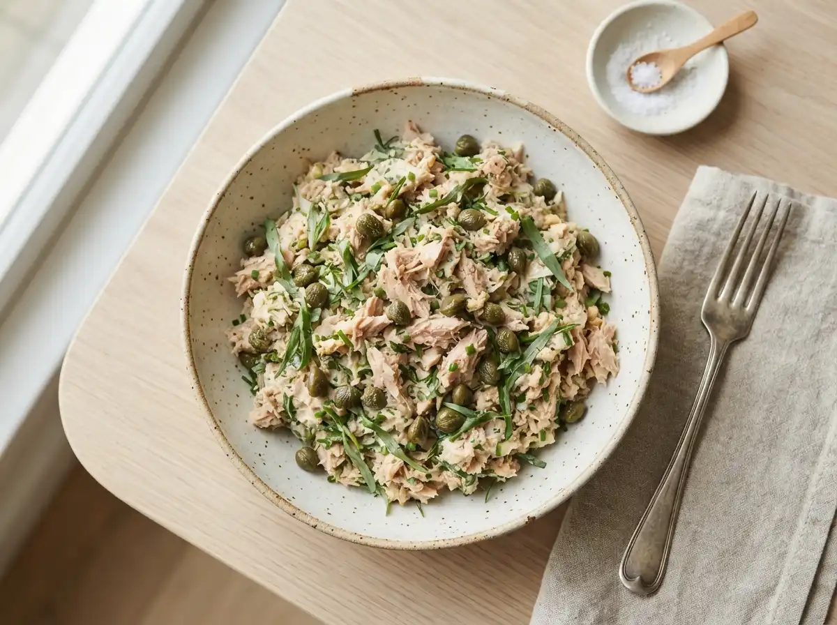 Tuna salad with Greek yogurt, tarragon and capers