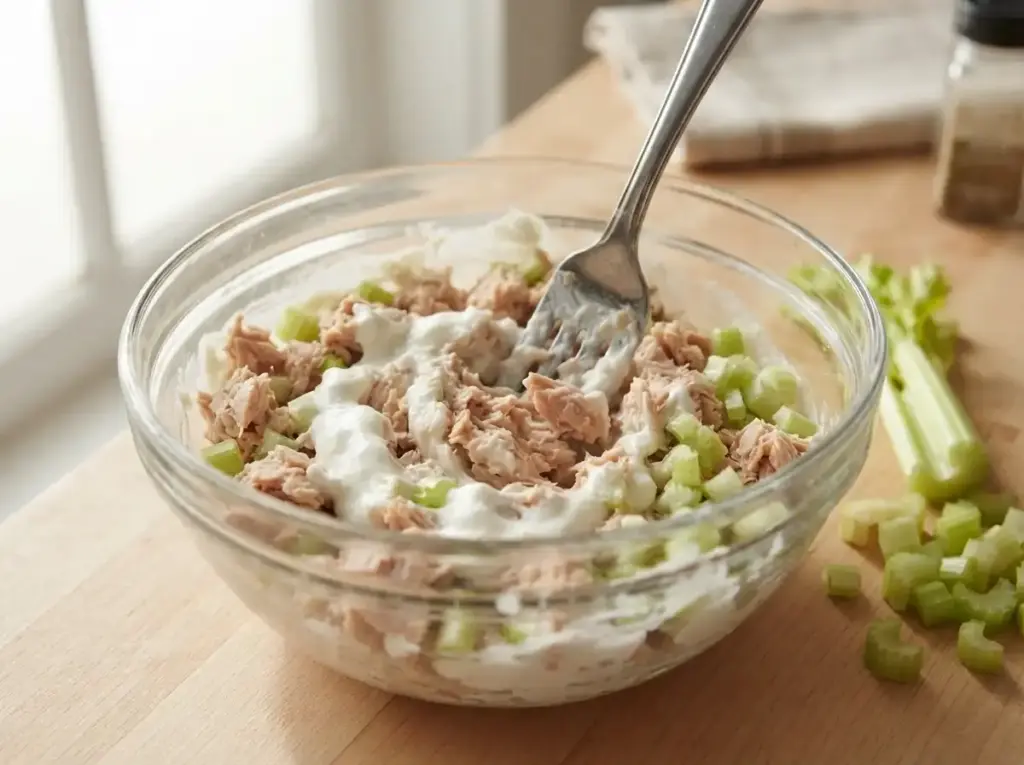 Mixing tuna salad with Greek yogurt instead of mayo
