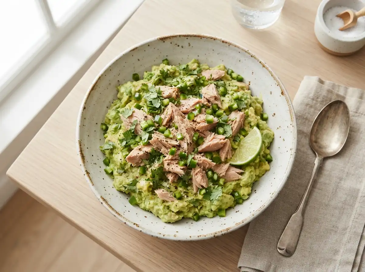 Tuna avocado salad with lime and cilantro, no mayo