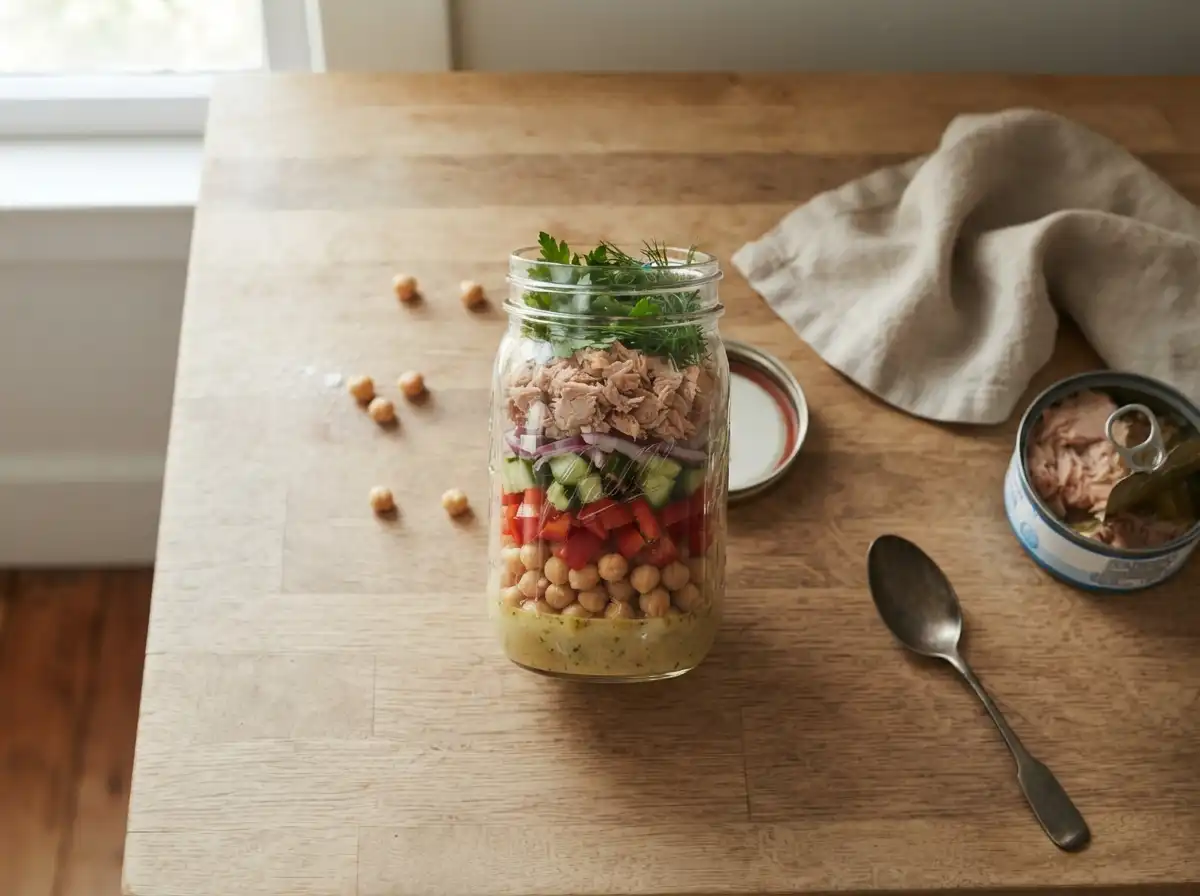 Budget tuna and chickpea mason jar meal prep