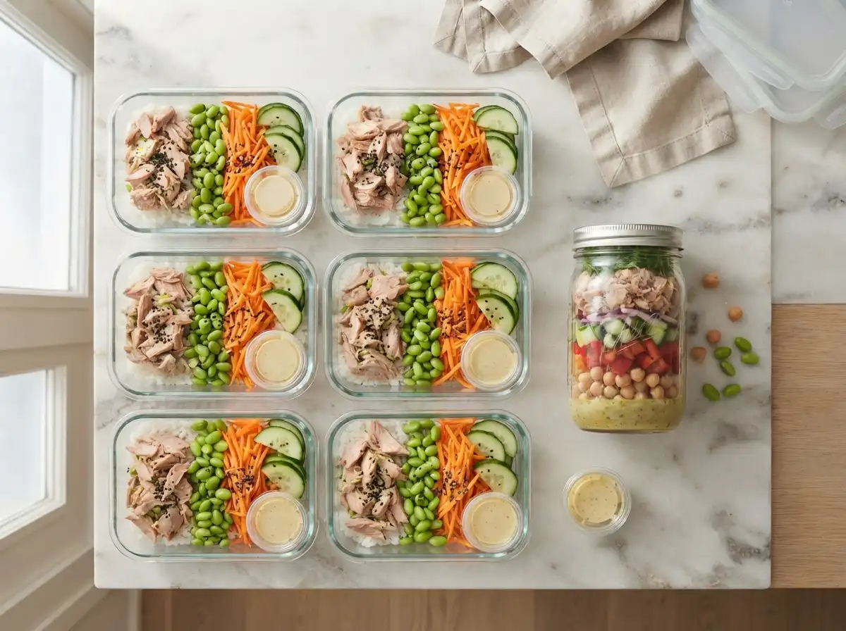 Tuna meal prep containers and recipes for the week